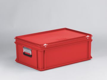 Euroline stackable plastic case, 600x400x235 mm, 40L with two reinforced handles PP red
