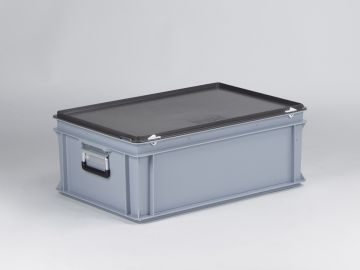 Kunststof koffer 600x400x235 mm met 2 grepen, 40 l. grijs, euronorm
