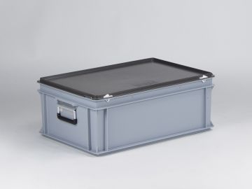Kunststof koffer 600x400x235 mm met 2 grepen, 40 liter, grijs, euronorm