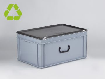 E-line Euroline stackable plastic case, 600x400x340 mm, 60L with one handle PP recycle grey