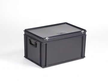 Stapelbare koffer 60 liter, 600x400x340 mm, uit ESD-veilig materiaal