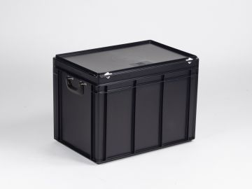 Stapelbare koffer 90 liter, 600x400x440 mm, uit ESD veilig, zwart