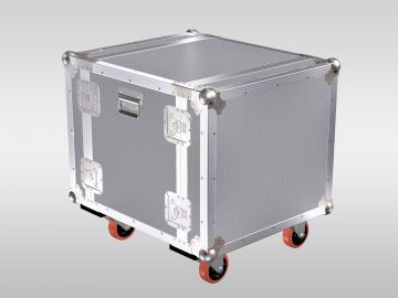 Universal flightcase with removable side panels with removable, lockable plastic side panels on both sides