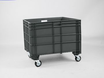 Euronorm grootvolume bak 800x600x630 mm 186 liter, op 4 wielen, donkergrijs