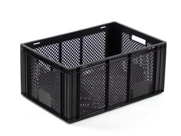 Plastic potato crate 600x400x260 mm, stackable, perforated, black