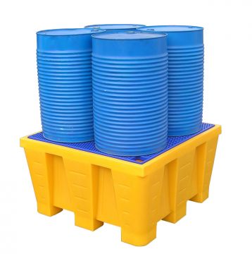 Lekbak, 880 liter, 1290x1290x705 mm, voor 4 vaten met kunststof rooster