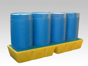Lekbak 2410x700x330 mm, 450 liter, met geplastificeerd rooster, geel