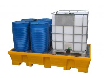 Lekbak 1050 liter, voor 2 IBC's met gegalvaniseerd rooster