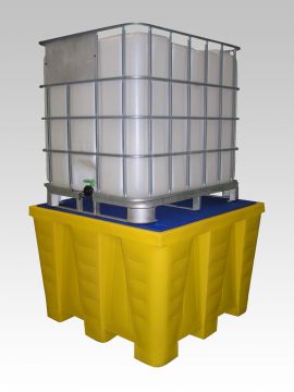 Retention container 1200 l., 1300x1300x900 mm with plastic coated steel grid 