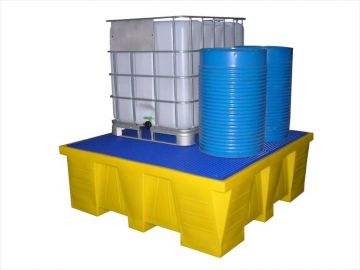 Lekbak 1500 liter, voor 1 IBC met geplastificeerd rooster