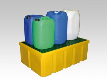 Lekbak 990x645x345 mm, 200 liter, met kunststof rooster, geel