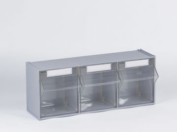 Kunststof magazijnbak met 3 kantelbakken 600x214x240 mm, lichtgrijs