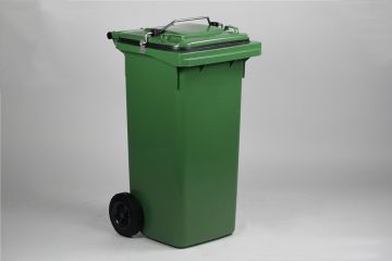 Wheelie bin 120 L with clamping bracket for organic waste, green