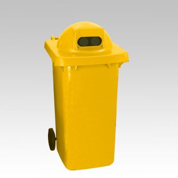 Afvalcontainer, 600x740x1210 mm 240 liter, boldeksel 2 gaten geel