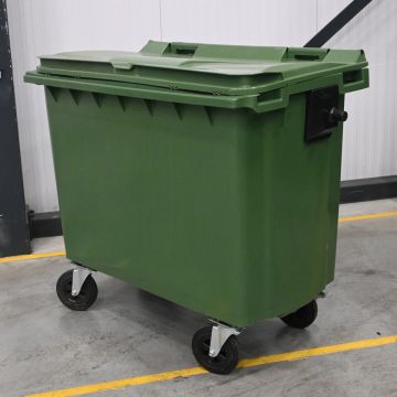 Afvalcontainer 660 liter, met scharnierdeksel, groen