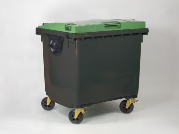 Afvalcontainer 1000 liter, met scharnierdeksel, donkergrijs/groen