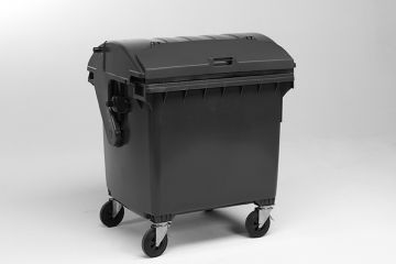 Wheelie bin 1100 liters with roll-top lid with deposit flap, grey/grey