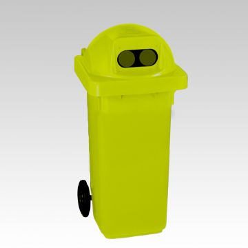 Wheelie bin, 120 L, with round cover and 2 holes, yellow