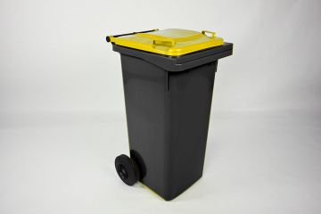 Afvalcontainer 120 liter, grijs met gele deksel