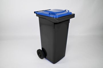 Afvalcontainer 120 liter, grijs met blauwe deksel