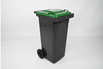 Afvalcontainer 120 liter, grijs met groene deksel