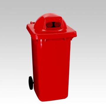 Wheelie bin, 240 L, with round cover and 2 holes, red