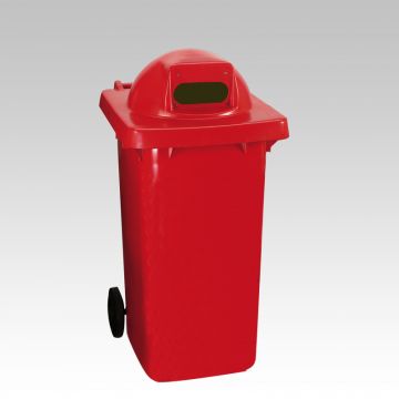 2-wiel container, 600x740x1210 mm 240 l. boldeksel ovaal gat rood