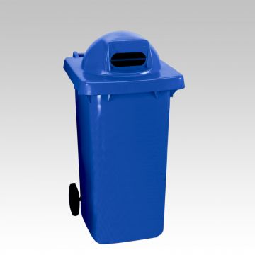 2-wiel container, 600x740x1210 mm 240 l. boldeksel m. sleuf, blauw