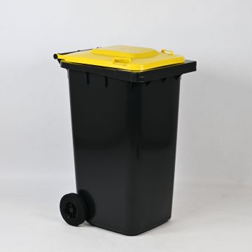 Afvalcontainer 240 liter, grijs met geel deksel
