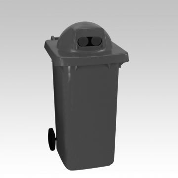 Wheelie bin, 240 L, with round cover and 2 holes, grey
