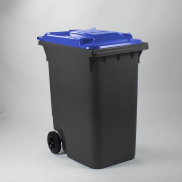 Afvalcontainer 360 liter, grijs met blauw deksel