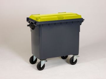 Wheelie bin 660L, 1370x784x1215 mm, grey/yellow