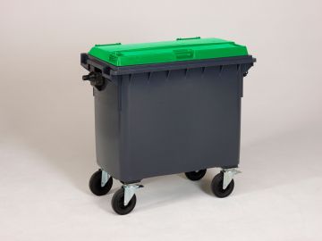 Wheelie bin 660L, 1370x784x1215 mm, grey/green