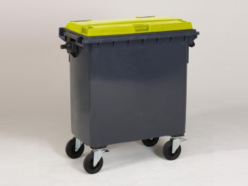Afvalcontainer 770 liter, met scharnierdeksel, grijs/geel