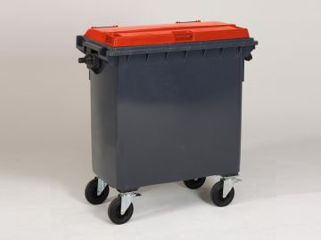 Afvalcontainer 770 liter, met scharnierdeksel, grijs/rood