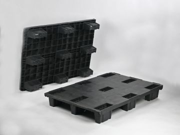 Kunststof pallet 1200x800x153 mm, op 9 poten, gesloten dek, zwart 