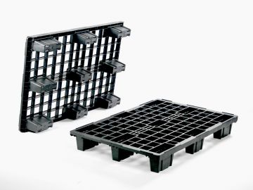 Kunststof pallet 1200x800x153 mm, op 9 poten, perfo dek, zwart