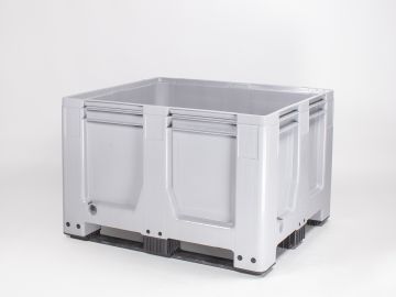 Plastic pallet box 1200x1000x760 mm, 610 L. food grade, 3 skids, grey