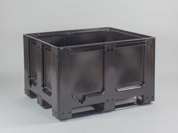 Plastic pallet box 1200x1000x760 mm, 610 L., 3 skids, dark-grey recycled material