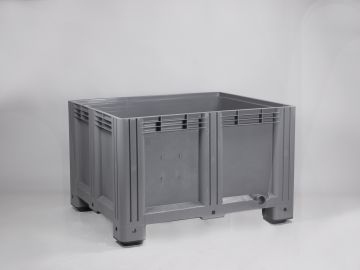Kunststof palletbox, 1200x1000x760 mm, 610 l. 4 poten, grijs