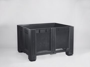 Plastic pallet box 1200x1000x760 mm, 610 L., 4 feet, dark-grey, recycled plastic