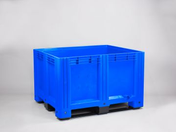 Kunststof palletbox, 1200x1000x760 mm, 610 l. 3 sleden, blauw