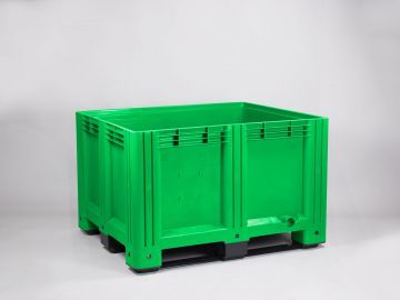 Kunststof palletbox, 1200x1000x760 mm, 610 l. 3 sleden, groen