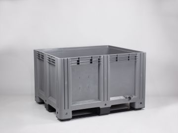 Kunststof palletbox, 1200x1000x760 mm, 610 l. 3 sleden, grijs