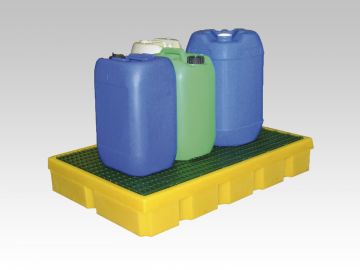 Lekbak 990x645x145 mm, 100 liter, met kunststof rooster, geel