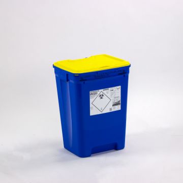 Transportvat 50 liter speciaal voor ziekenhuisafval, zonder inwerpopening, blauw/geel