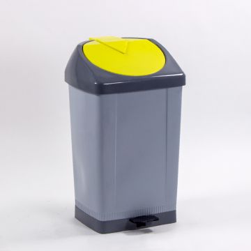 Kunststof afvalbak met voetpedaal, 430x370x730 mm, 60 l. grijs/geel