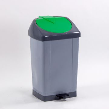 Kunststof afvalbak met voetpedaal, 430x370x730 mm, 60 l. grijs/groen