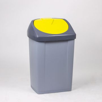 Waste bin with push down lid, 430x370x730 mm, 60 L, grey/yellow