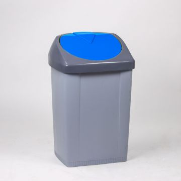 Waste bin with push down lid, 430x370x730 mm, 60 L, grey/blue